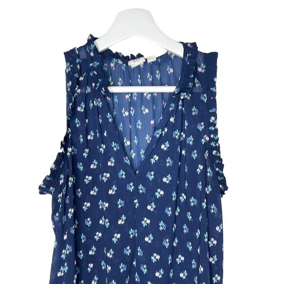 Gap Floral Ruffle Peplum Tank Top Blue White Small Sleeveless Blouse - Picture 6 of 8
